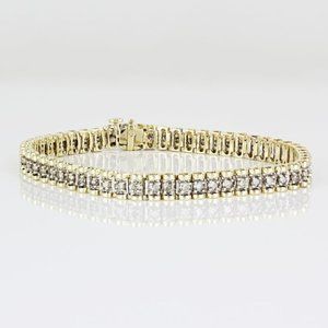 Vintage 10K Yellow Gold 3-Carat Diamond Anniversary Tennis Bracelet